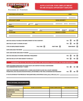 Firehouse Subs Employment Application PDF Page 1