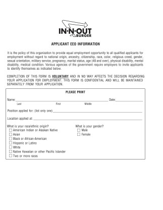 In n Out Burger Job Application PDF Page 4