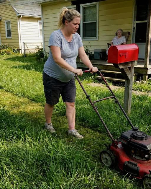 I Helped My 82-Year-Old Neighbor Mow Her Lawn While 34 Weeks Pregnant — The Next Morning, a Sheriff Knocked on My Door with News That Changed Everything