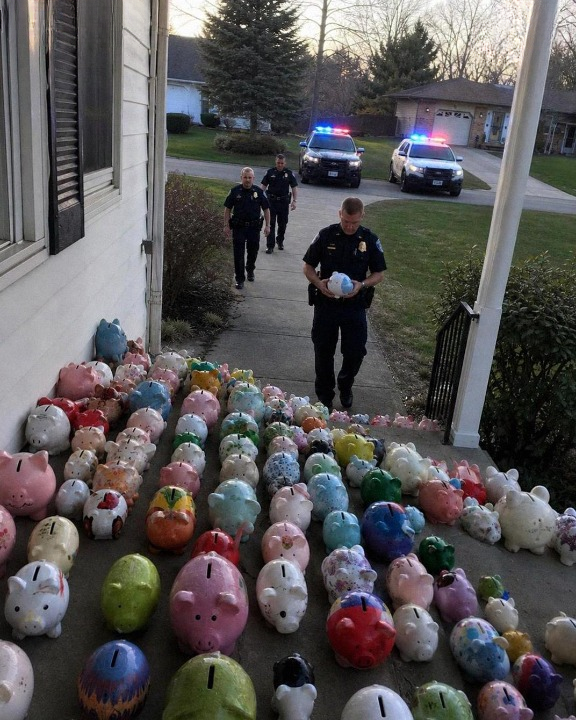 My Young Son Used His Entire Savings to Help Our Elderly Neighbor — The Next Morning, Police Cars Surrounded Our House and Our Yard Was Covered in Piggy Banks