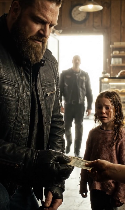 A Frightened Little Girl Walked Into a Bakery Alone Carrying Crumpled Bills — Then a Bearded Biker Looked at an Old Photo and Realized the Impossible