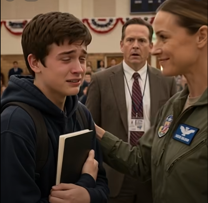 My Son’s Teacher Laughed When He Said His Mother Flew Fighter Jets — But Everything Changed the Moment I Walked Into the School Auditorium