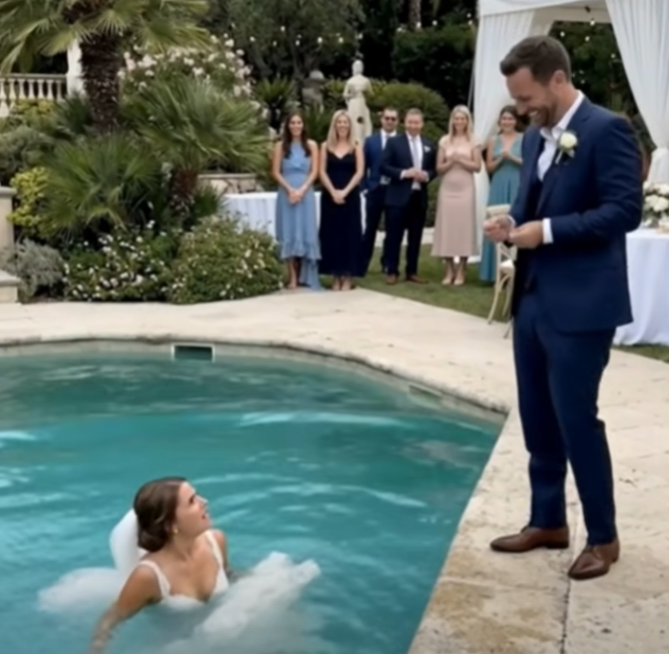 My Groom Pushed Me Into the Pool During Our Wedding Reception and Laughed in Front of 200 Guests — But He Never Expected My Calm Response Would Change Everything